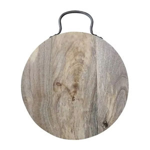 Planche à découper en bois de qualité durable, de forme ronde et avec poignée en métal, à vendre - Product Image 4