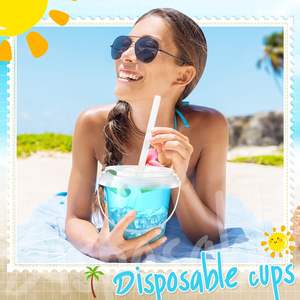 Baldes de Plástico Transparente para Bebidas 24 oz PP com Tampas, Canudos e Alças Copos Descartáveis - Product Image 3