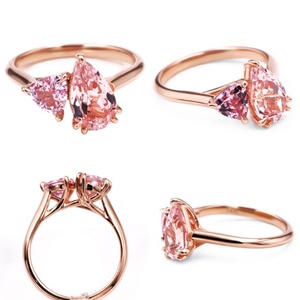 Anillo de Compromiso Romántico con Morganita en Oro Rosa de 14K para Mujer, Corte Pera, Engaste de Garras, Personalizado por TIANYU GEMS - Product Image 3