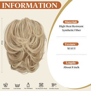 Extensions de Cheveux en Queue de Cheval à Pince Griffe de Haute Qualité en Gros, Postiche Synthétique Courte Frisée Ondulée pour Femmes - Product Image 2