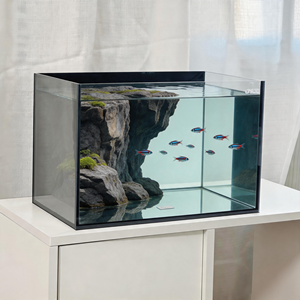 Système de filtration arrière compact et unique en verre transparent pour aquarium, idéal pour l'aménagement de table de café - Product Image 1