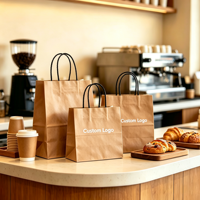 Sac à emporter pour café en papier kraft brun personnalisé, emballage recyclable et biodégradable avec poignées