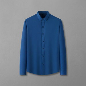 Camisa de Vestir de Franela Azul para Hombre, Sin Mangas, Cuello Camisero, Corte Holgado, Color Sólido, Estilo Casual Elegante, Otoño, Tela de Alta Calidad - Product Image 3
