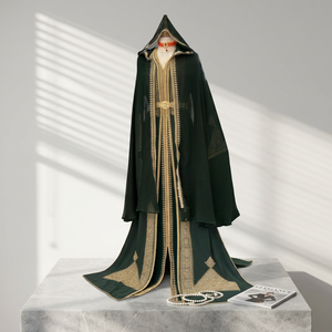 Abaya Kaftan vintage à capuche brodée, robe musulmane modeste à manches longues, longueur ras du sol, pour mariage et Aïd - Product Image 3