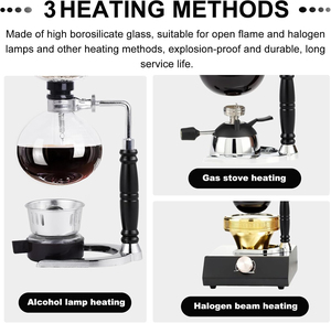 Cafetera de Sifón de Vidrio Borosilicato de <span class=keywords><strong>3</strong></span>/5 Tazas - Cafetera Manual al Vacío con Asa Negra y Filtros de Tela para Uso Doméstico - Product Image 5