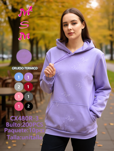Sweat à capuche pour femme CX480R-3 100% coton tricoté couleur unie décontracté pour l'automne avec poches respirant coupe classique - Product Image 2