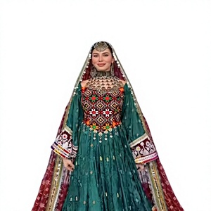 Emerald Green Afghan Kuchi <b>Dress</b> Pashtun Bridal Frock Coin Work Traditional Long Sleeve Knee-Length Eco-Friendly Casual - Product Image 2
