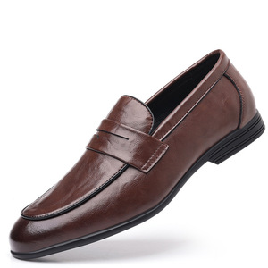 Mocassins en cuir pour hommes à bout pointu, à enfiler, semelle extérieure en caoutchouc souple, chaussures d'été formelles pour affaires - Product Image 5