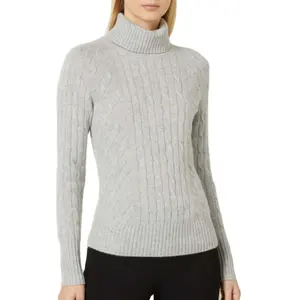 Women's High Quality 30% Cashmere 70% Wool Standard Roll Neck Cable Knitted Pullover Sweater-XL Solid Colour Winter Essential