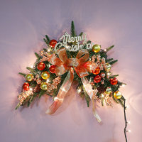 Guirlande de Noël en corne de cerf faite à la main, couleur café, avec lumières, pour porte extérieure, ornement suspendu, nœud, vente en gros d'usine JIAXUN