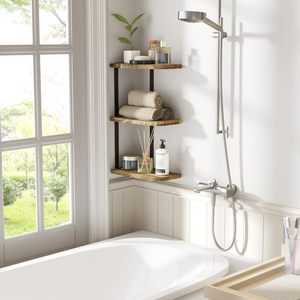 Étagère d'angle murale à 3 niveaux, étagères flottantes en bois rustique pour chambre à coucher, salon, salle de bain, cuisine, bureau et plus encore - Product Image 4