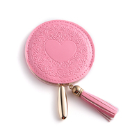 Mini miroir à main en métal gravé au laser doré rond de marque privée avec pompon