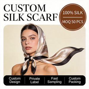 Écharpe carrée 100 % soie de mûrier personnalisée OEM ODM avec étiquette et emballage sur mesure, bandana pour la tête et le cou - Product Image 1