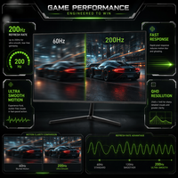 Monitor Gaming IPS QHD 27 Inci 200Hz 2560x1440 Layar Refresh Rate Tinggi USB-C DP HDMI Produsen OEM ODM
