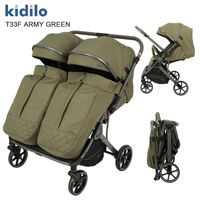 Poussette double Kidilo avec poignée réversible, position haute, siège double, légère, pliable, entièrement inclinable