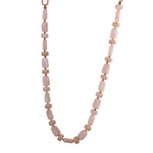 Fashion Beaded <b>Necklace</b> <b>Pink</b> Stone PVD Gold Plated 316L Stainless Steel Sustainable Resistant Long Chain Jewelry - Product Image 1