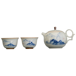 <b>Tea</b> <b>Set</b> Hand Painted Ceramic Teapot And Two Cups Traditional Chinese Style For Home Use Dehua Pottery - Product Image 5