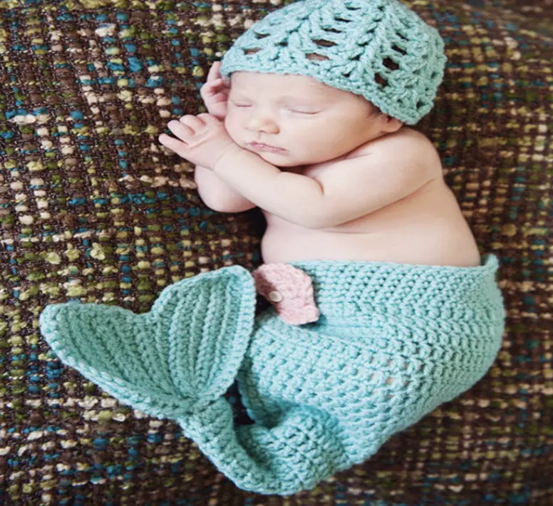 Yenidoğan bebek çekim tığ Mermaid elbise Suit bebek Romper giyisi kundak