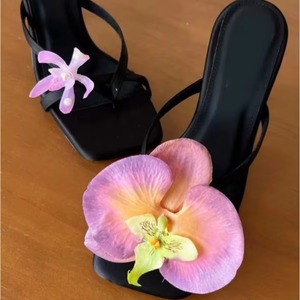 Fashion Elegant Outdoor Summer Autumn Sandals Square <b>Toe</b> Open <b>Toe</b> Flower Embellished Thick Heel Slip on for Women - Product Image 5