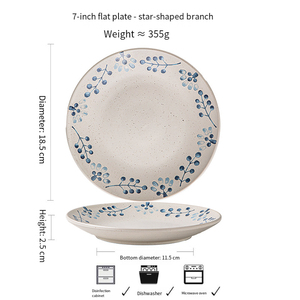 Piatto Rotondo in Ceramica, Design Floreale Blu Retrò, Gres Opaco, Multiuso per Colazione, Pasta, Dessert e Uso Quotidiano - Product Image 6