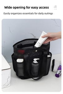 Bolsa de ducha ventilada de color sólido resistente al agua, cesta de baño grande de malla, organizador para gimnasio, dormitorio, artículos de aseo, playa, natación - Product Image 6