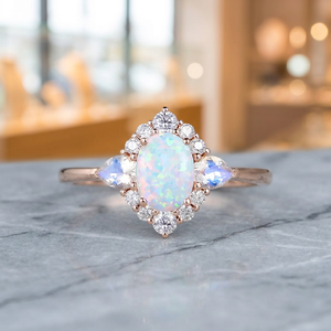 AAA+ Quality White Lab <b>Opal</b> Oval Heart Cutout <b>Ring</b> 925 Sterling Silver Rhodium 18K Gold Plating IGI/GRA/ Certified Sizes 7 - Product Image 3