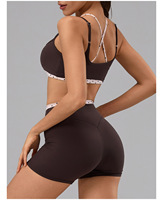 Ensemble 2 pièces de sport pour femme : short cycliste taille haute très élastique et séchage rapide en Spandex/Nylon double couche, couleur unie