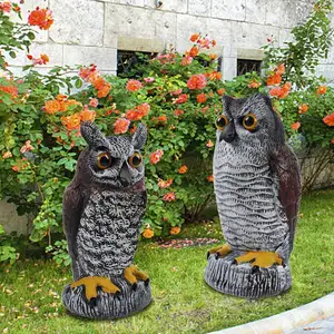 2 Packs de Hibou à cornes en plastique Leurre Oiseau Épouvantail Sculpture Protecteurs de jardin Répulsif antiparasitaire