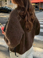 Lässige, schlichte, langärmelige Winter-Strickjacke mit Knöpfen, flach gestrickt, knitterfrei und pillingfrei für Damen