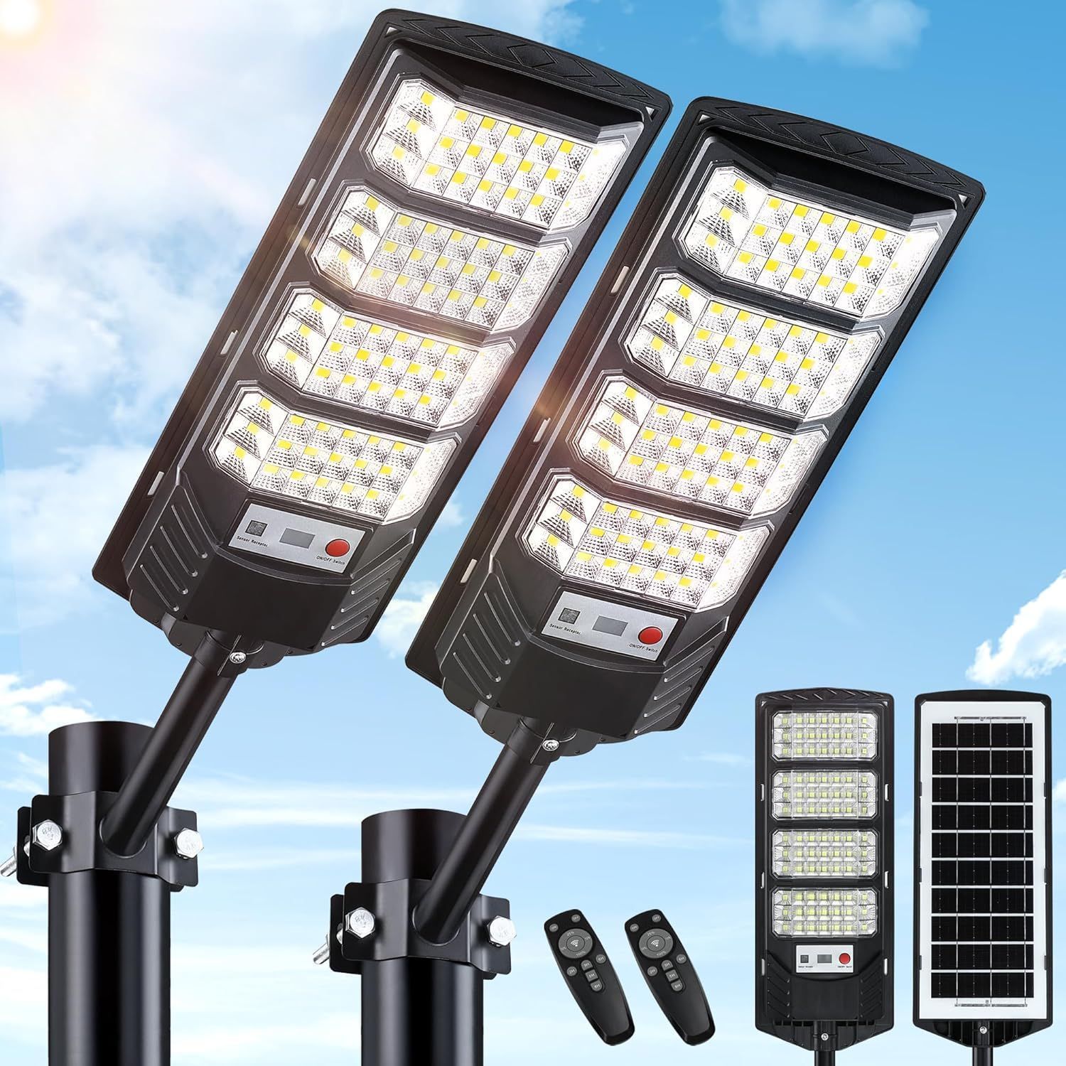 Best-selling IP65 LED Integrated Solar Street Light Outdoor Waterproof Garden Light with Remote Control Portable 2000 Lumens