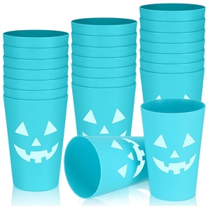 Gobelets de fête en plastique d'Halloween, design citrouille, gobelet Jack O Lantern pour adultes et enfants, orange, réutilisables, fournitures de table - Product Image 2