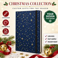 Carnet personnalisé de Noël en cuir PU A5 avec couverture élastique dorée marine et motif constellation, 80 feuilles