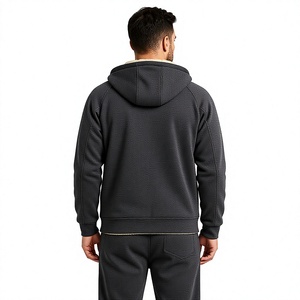 Men's Heavyweight <b>Zip</b> <b>up</b> <b>Hoodie</b> Solid <b>Grey</b> Sherpa Lined Winter Tracksuit Top Front Logo Casual - Product Image 4
