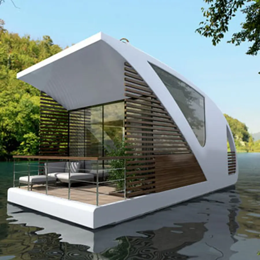 Maison mobile moderne sur l'eau maison modulaire, petites maisons flottantes, petite maison bateau, hôtel péniche ponton hangar à bateau
