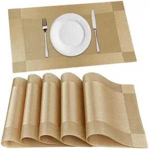 Hot Sale Vinyl Placemats Set of 6 Luxury Rectangular Gold Placemat Wedding Accent Centerpiece Placemat Easy to Clean Party