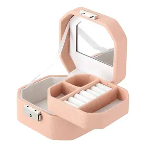 Custom premium pink snake print pu leather interlayer Rings earrings multilayer jewelry box