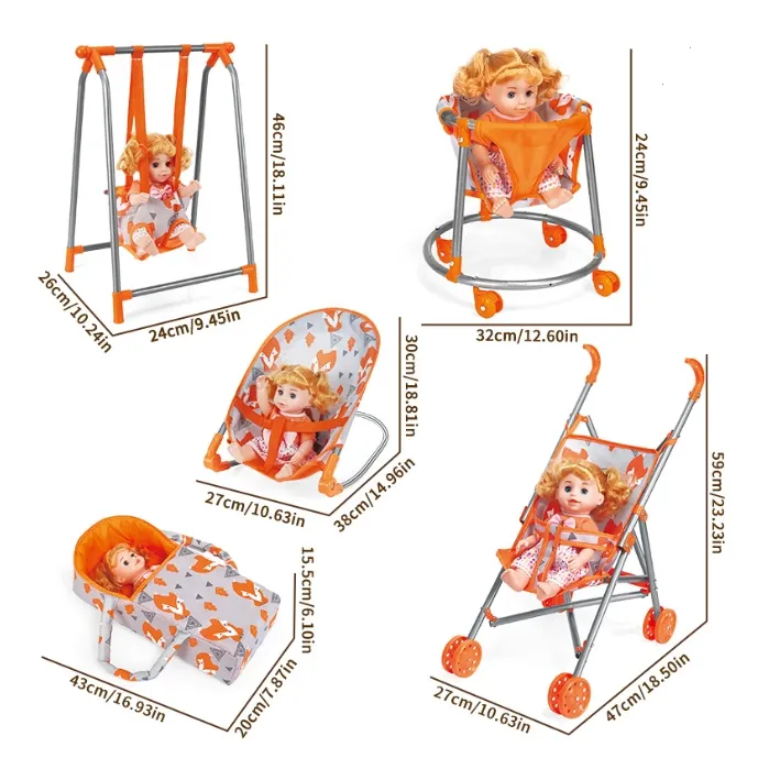 Play House Puzzle Preschool Girls Boys Children Cute Orange Color Swing Bed Dining Chair Trolley Simulation Doll Set Toys