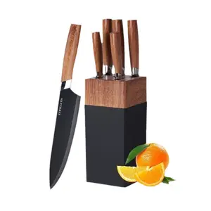 Knife Set Wood Grain Handle Stainless Steel Lightweight And Sharp 6 Piece Set