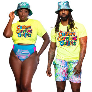 Conjuntos de Trajes de Carnaval Personalizados OEM, Traje de Carnaval, Traje de Baño Caribeño para Mujer, Conjunto de 2 Piezas, Top Corto y Pantalones Cortos, Conjunto de Camiseta y Pantalones Cortos - Product Image 1