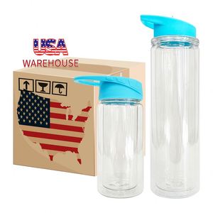 Botellas de Agua Deportivas de Plástico Acrílico de Doble Pared con Logotipo Personalizado, Libres de BPA, Preperforadas, de 10oz y 15oz, con Pajita - Product Image 3