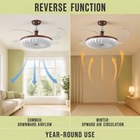 Ventilateur de plafond en noyer de style mid-century avec moteur DC, lumière LED et télécommande pour la maison et le bureau