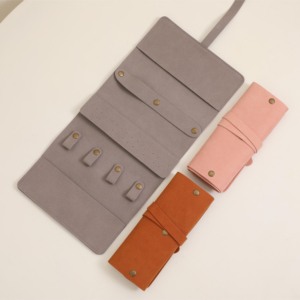 Custom Logo Foldable Microfiber Velvet Jewelry Roll 1.4mm Thick Travel Jewelry Organizer Pouch for Earrings Rings - Product Image 1