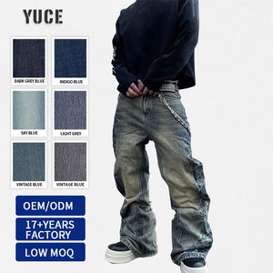 YUCE Wholesale Men's <strong>Hot</strong> Sale Baggy Jeans Stone Washed Retro Stacked <strong>Denim</strong> <strong>Pants</strong> Heavyweight Wide Leg Loose <strong>Denim</strong> Jeans - Product Image 1