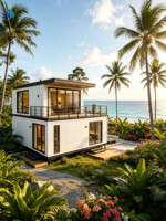 Unité de logement modulaire européenne à deux étages en acier léger, type Granny Flat, maison préfabriquée en conteneur avec balcon pour Airbnb et location de vacances à la plage