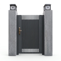 Puerta Automática Rústica de Aluminio de 2 Paneles, Puerta de Entrada Eléctrica para Patio de Villa, Recubrimiento en Polvo Ecológico y Duradero