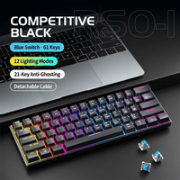 Clavier mécanique double mode 61 touches, interrupteurs bleus, rétroéclairage RGB, filaire et sans fil, câble détachable, pour jeux sur ordinateur