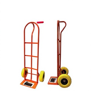 Red Steel Hand <b>Cart</b> With Yellow Wheels Four-Wheel Industrial Platform Durable Powder Coated Structure - Product Image 2