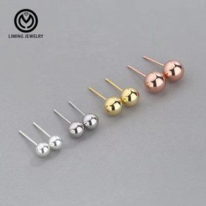 Pendientes de Plata de Ley 925 GE50, Hipoalergénicos, con Cuentas Redondas Pequeñas, en Varios Tamaños, Joyería Fina para Mujer - Product Image 3