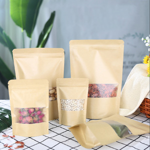 Sacs en papier kraft à fenêtre pour aliments, thé, noix, produits secs, sacs auto-scellants, emballage traditionnel - Product Image 1