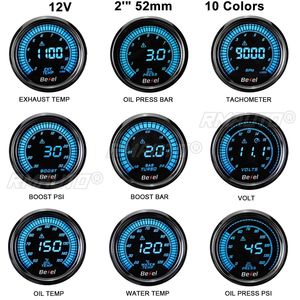 Jauge numérique universelle pour voiture 2" 52mm avec LED, affichant température eau/huile, tension, compte-tours, pression turbo (PSI/BAR), AFR, EGT, avec support de jauge - Product Image 2